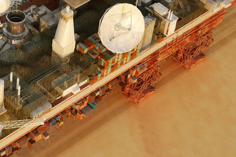 Illustration for article titled A Gigantic Walking City That Farms the Desert As It Moves
